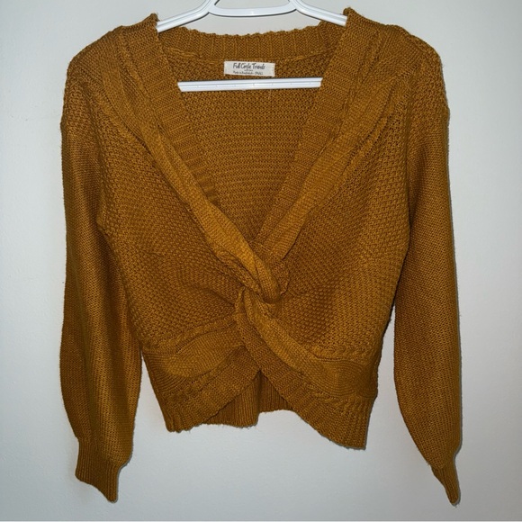 Full Circle Trends Sweater Womens Size S Brown Gold Knit Twist Long Sleeves Top - Picture 1 of 7